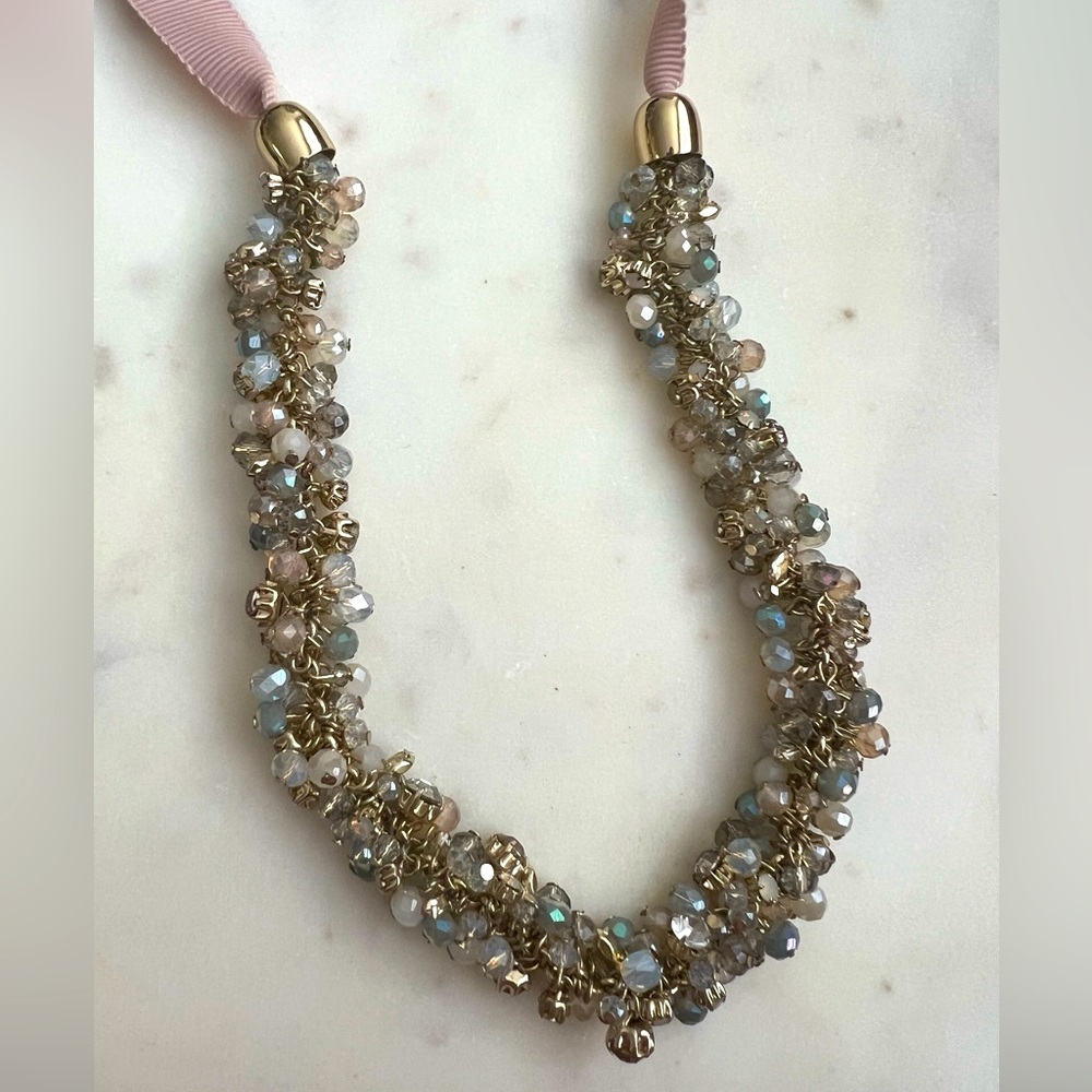 LOFT | Crystal Cluster Necklace with Ribbon Tie